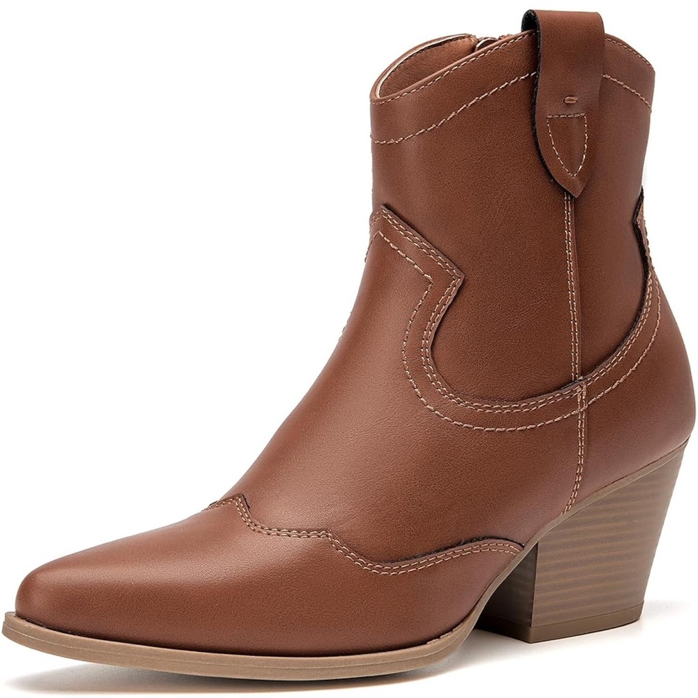 Women's Modern Western Cowboy Boots Pointed Toe Pull On Tabs Mid Calf 10